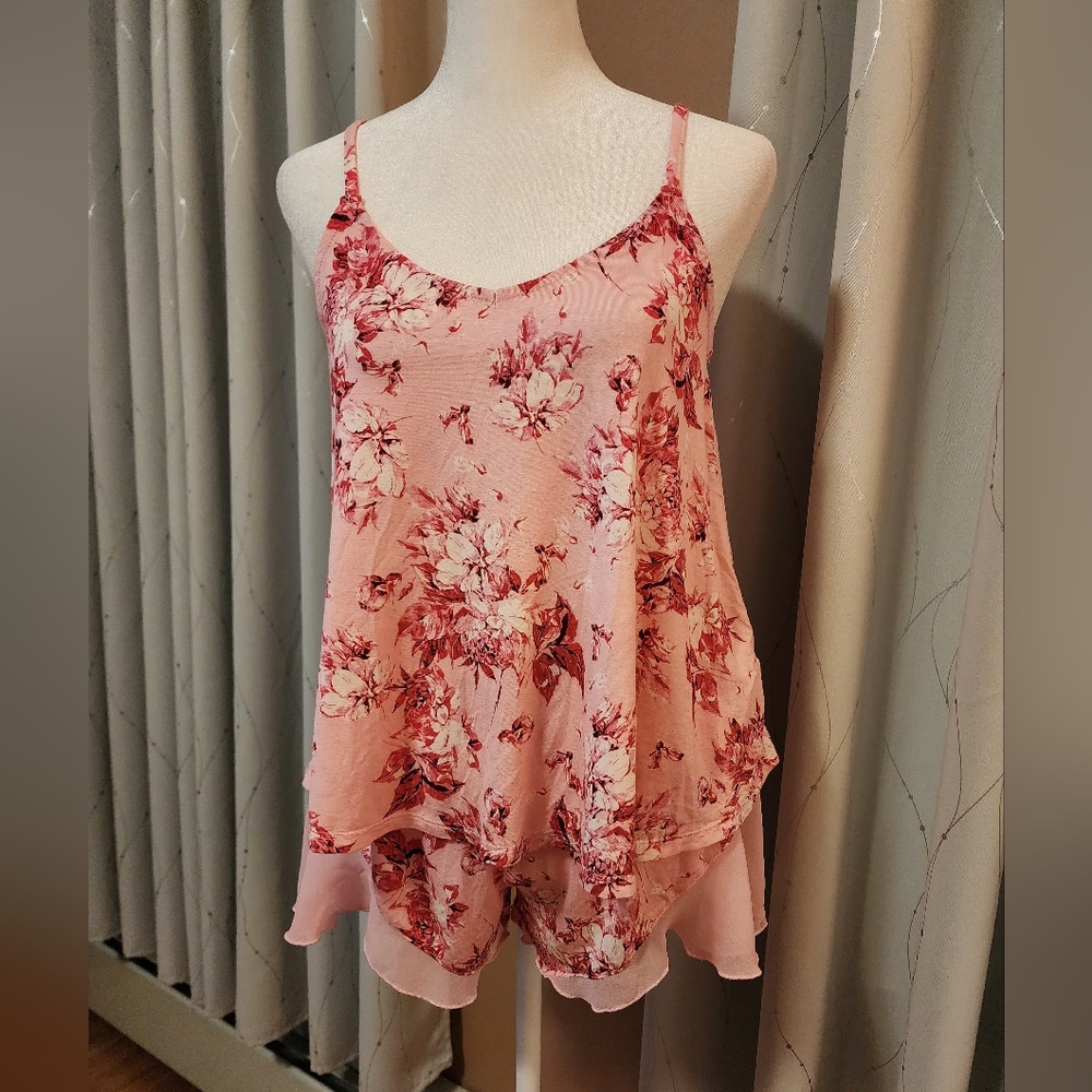 Floral Pink Sleeveless Top and Shorts Set